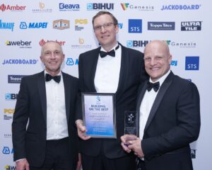 Best Commercial Project Small (up to 250m2) Highly Commended 2024 – Americana Restaurant, The Great Northern Tiling Company Ltd (L to R: Mark Howden, Simon Robinson, Darren Nockall)