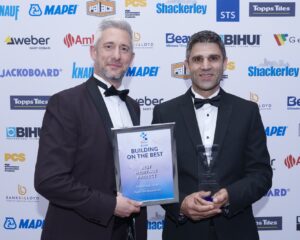 Best Heritage Project Award Winner 2024 – Skelton Hall, York, Opus Tile Restoration (L to R: Steve Ball, Isa Celik)