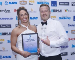 Wall Tile of the Year Award Winner 2024 – Principle™, Topps Group (L to R: Nicollé Mullarkey, Richard Oates)
