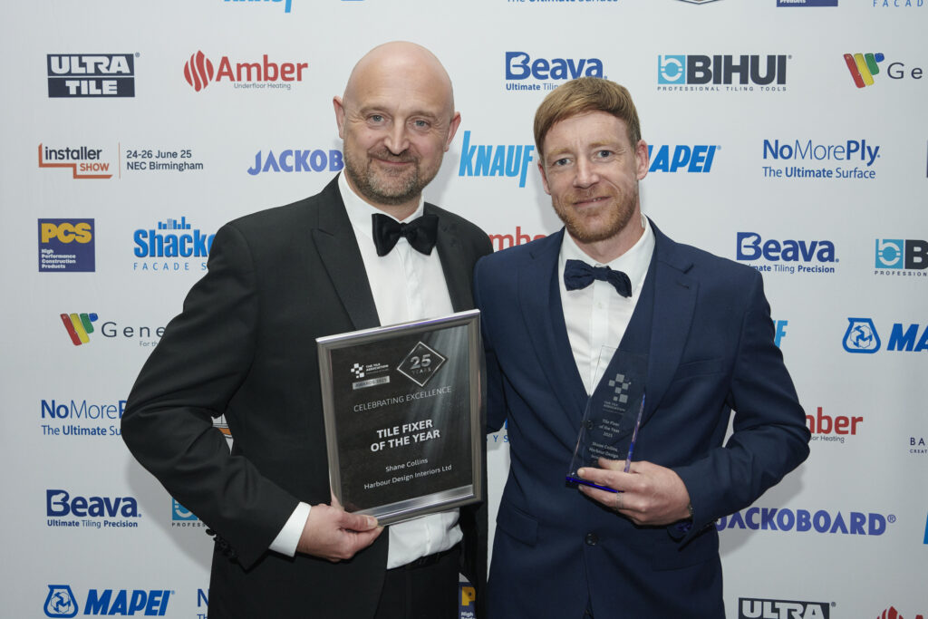 Congratulations to the winners of TTA Awards 2025! 3 TTA Awards 2025 Tile Fixer of the Year L to R Nathan Garnett Shane Collins HIP2173