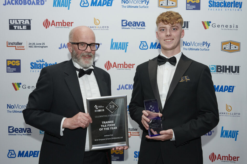Congratulations to the winners of TTA Awards 2025! 4 TTA Awards 2025 Trainee Tile Fixer of the Year L to R Brian E Newell Joshua Cox HIP2177