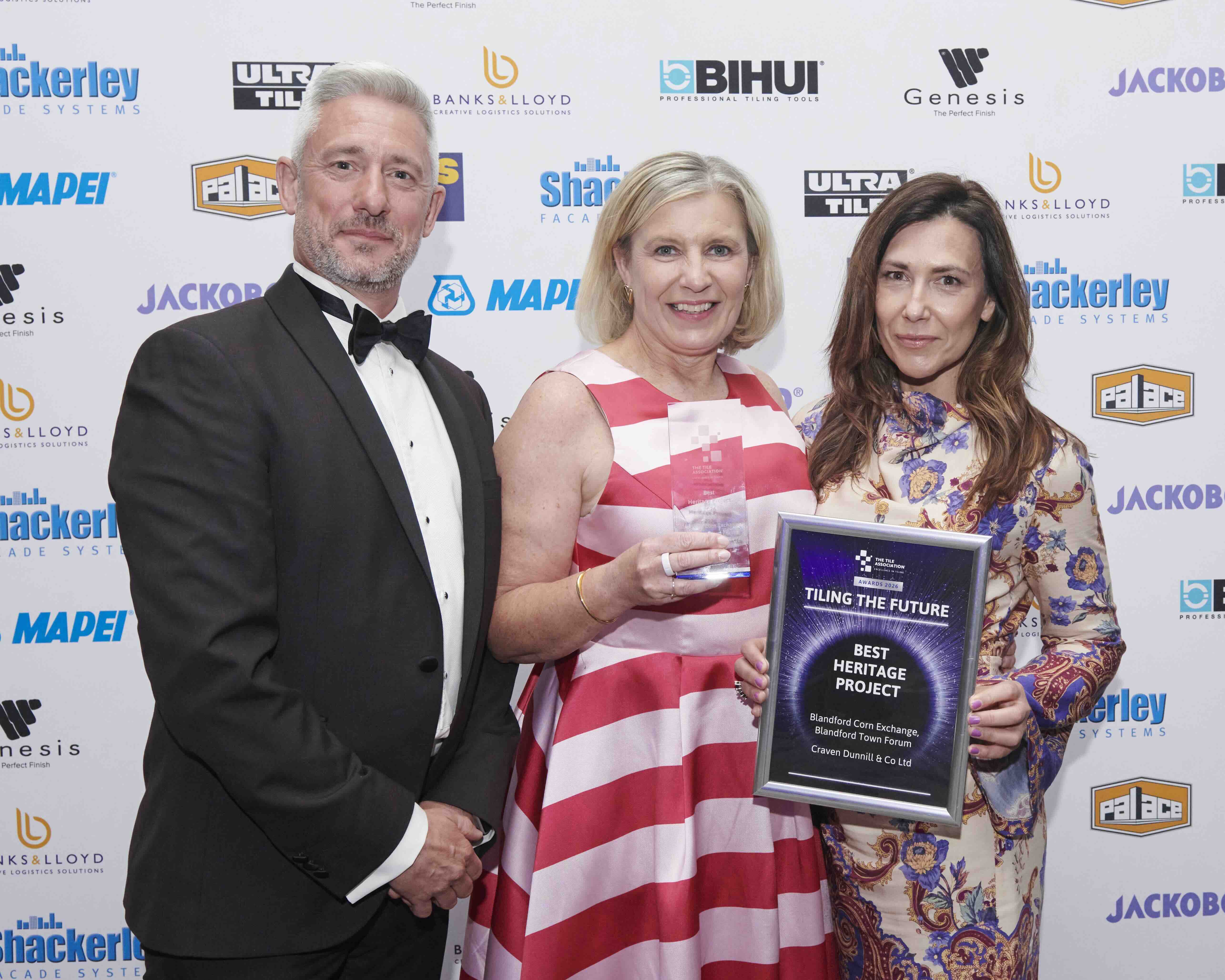 TTA Awards 2026 Best Heritage Project L to R Steve Ball Louise Sayani Nic Atherton HIP3822