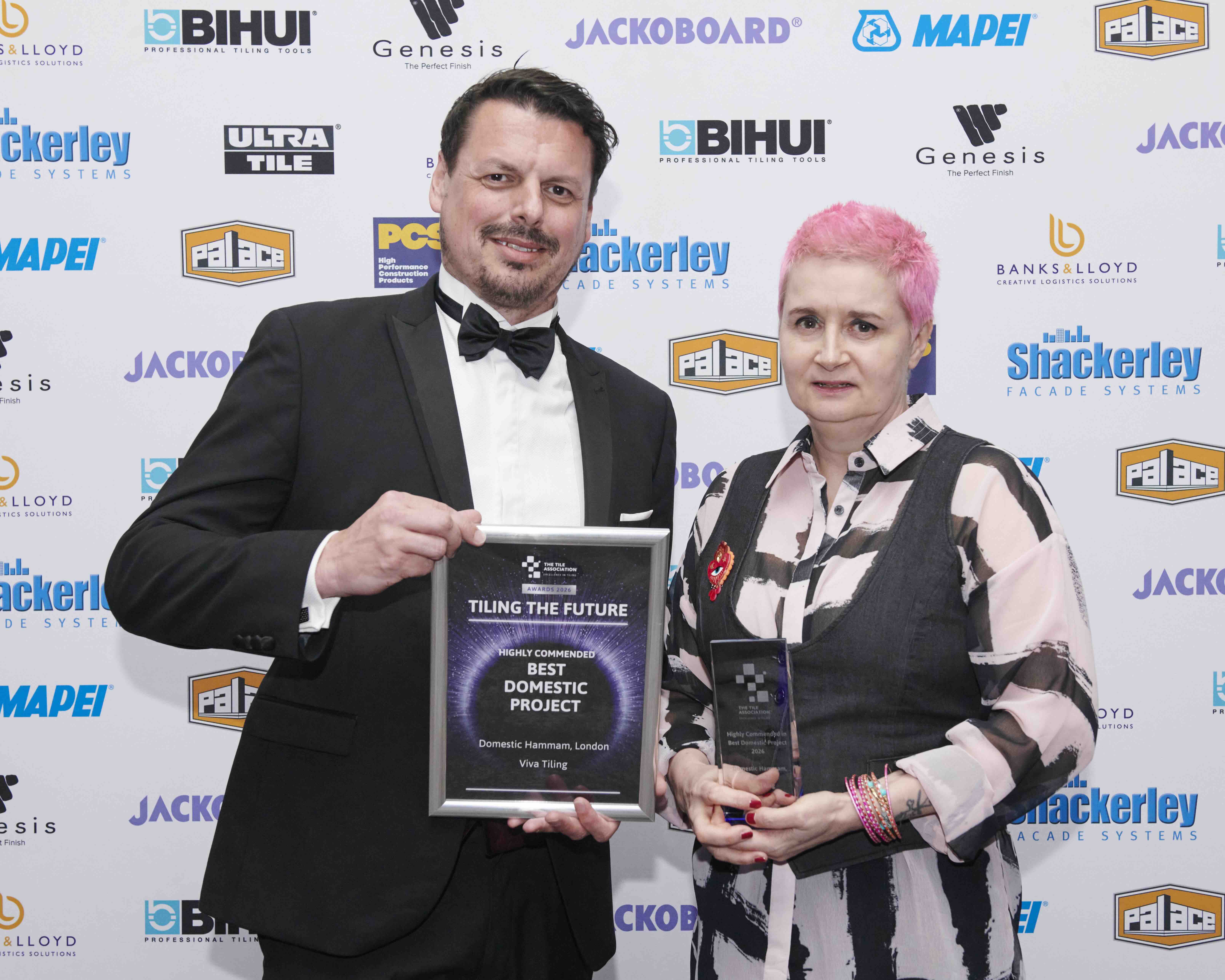TTA Awards 2026 Highly Commended in Best Domestic Project L to R Michael Gadney Sharon Taylor HIP3809