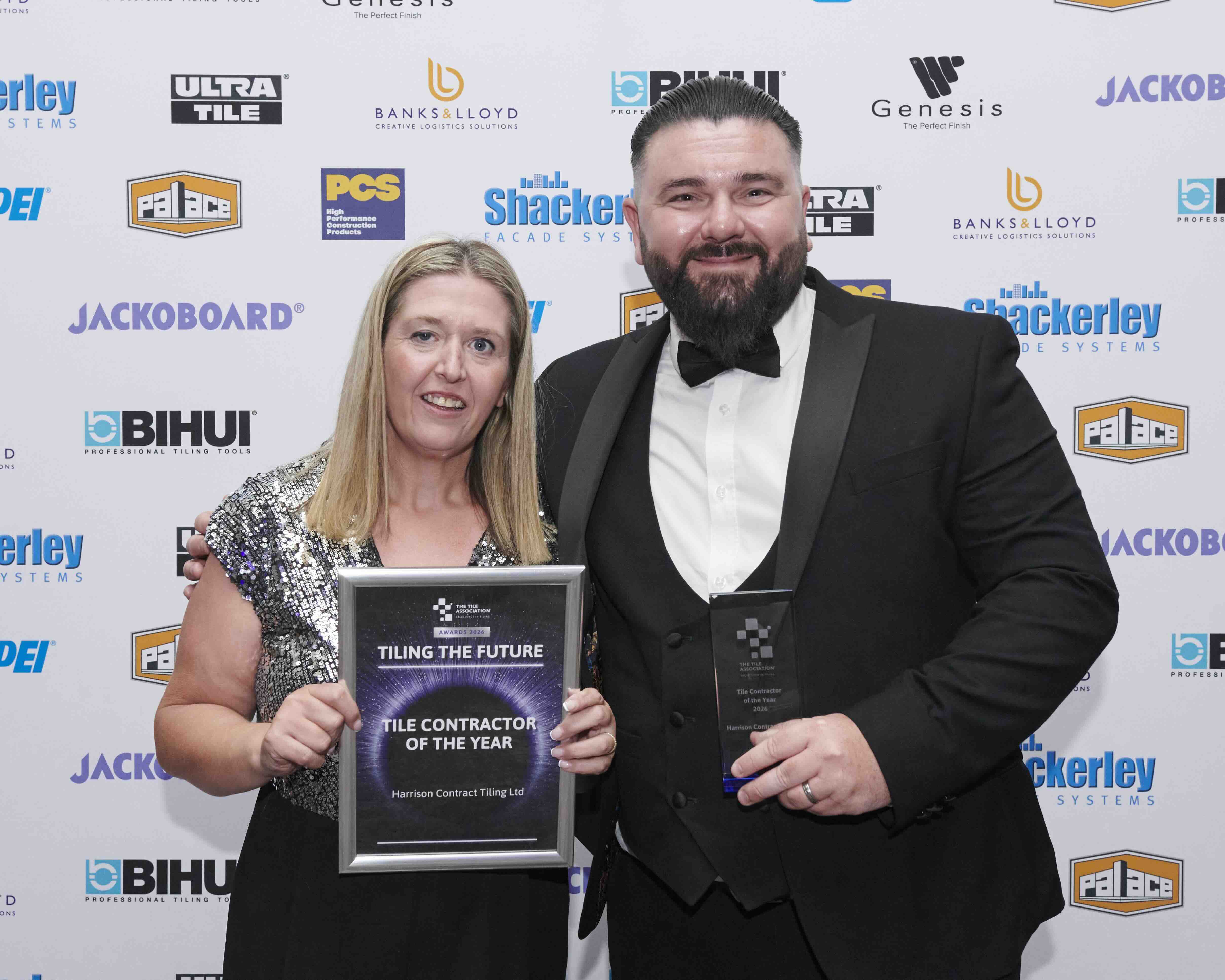 TTA Awards 2026 Tile Contractor of the Year L to R Janine Lynchey Chris Harrison HIP3913