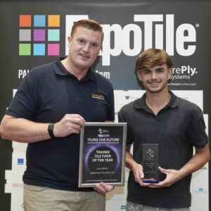 TTA Awards 2026 Trainee Tile Fixer of the Year L to R NoMorePly Presenter Luca Dennis HIP3181