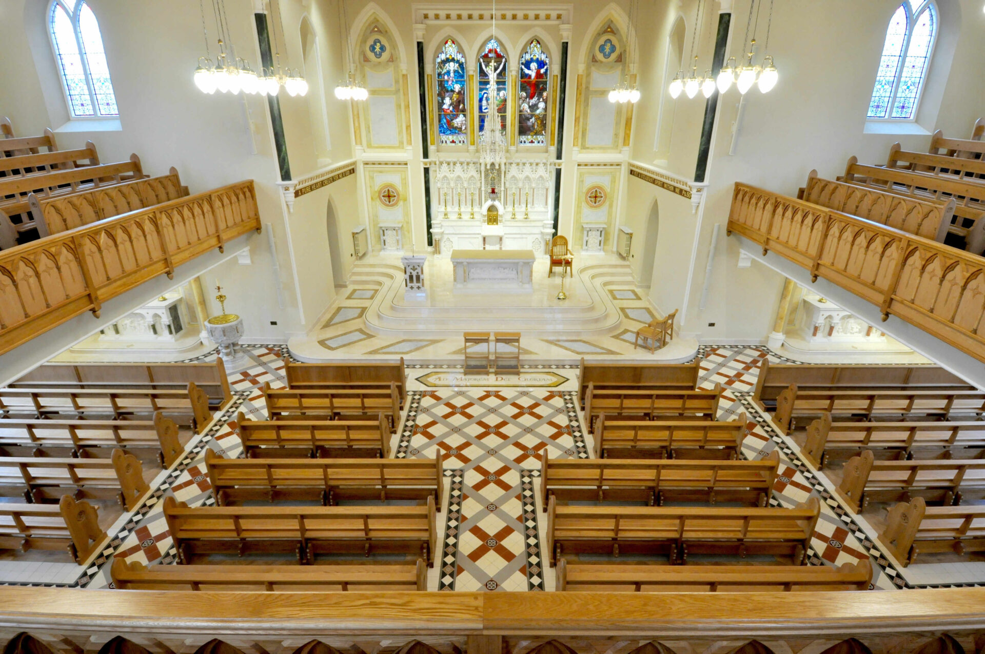 white red criss cross diamond pattern st patricks church image no people photograph photography long smart well organised colour