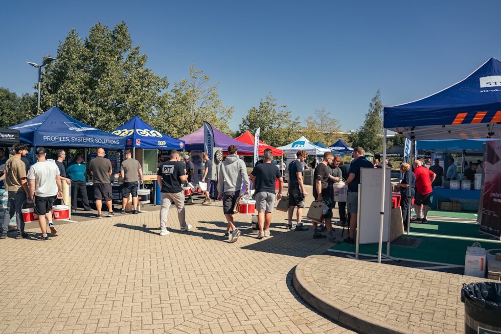 INDUSTRY COMES TOGETHER AT PRO TILER TOOLS’ BIGGEST EVER TILER’S TRADE DAY 3 Line of stands at Pro Tiler Tools event 2026 1 1024x682 1
